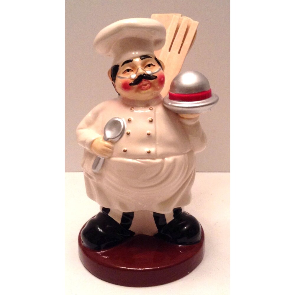 Vtg Ceramic Happy Chef Figurine Utensil Holder Kitchen Decor Farmhouse Cottage